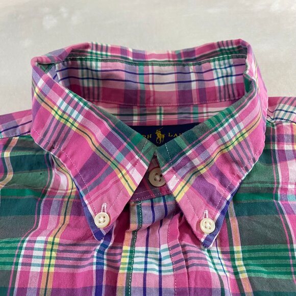Polo Ralph Lauren Shirt Men's Large Button Down Madras Plaid Pink Green Yellow - Picture 4 of 11